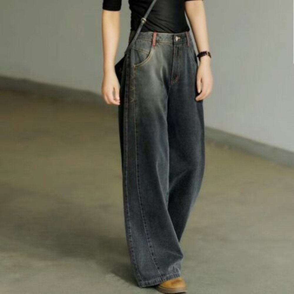 NWT  Denim Pants Loose Straight Wide Leg Jeans 90s style - petite
